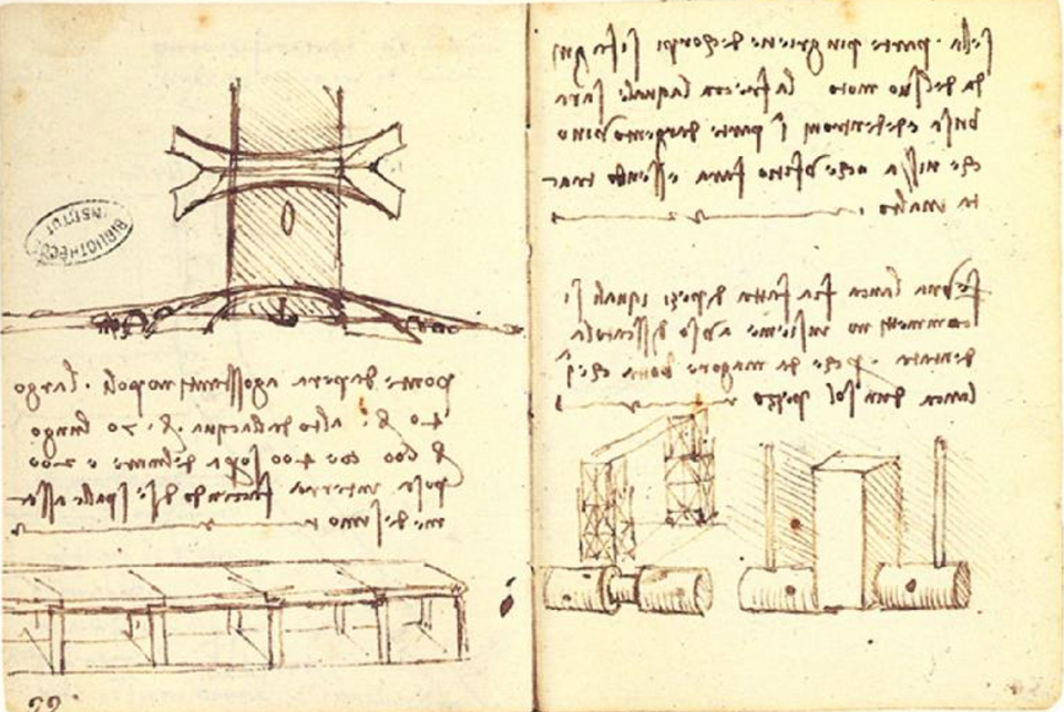 The sketch of a bridge appears in one of Leonardo's notebooks in a royal library in France.