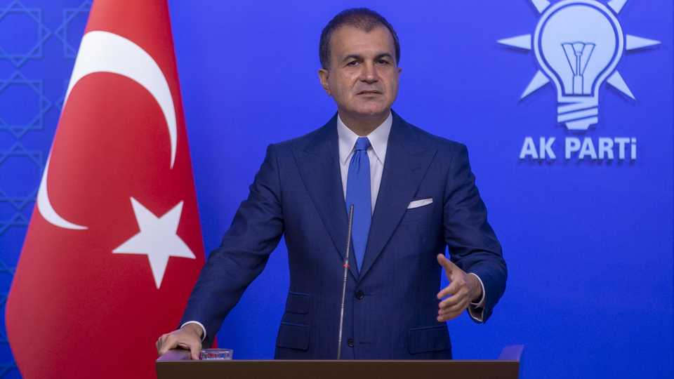In this file photo, Justice and Development Party's (AK Party) Deputy Chairman and AK Party's Spokesman Omer Celik delivers a speech after AK Party Central Executive Board (MYK) meeting at the AK Party Headquarters in Ankara, Turkey on September 18, 2019.