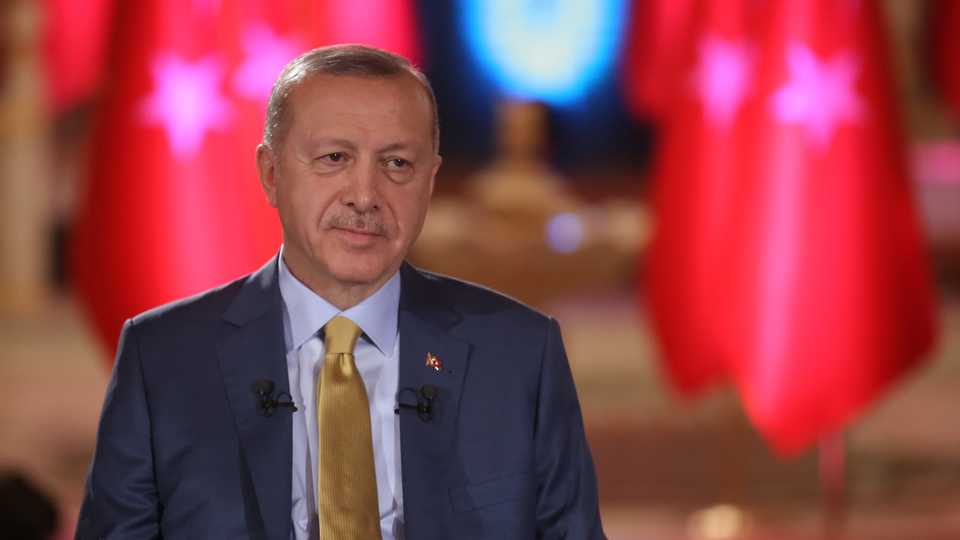 Turkish President Recep Tayyip Erdogan attends a live broadcast in Istanbul, Turkey, December 09, 2019.