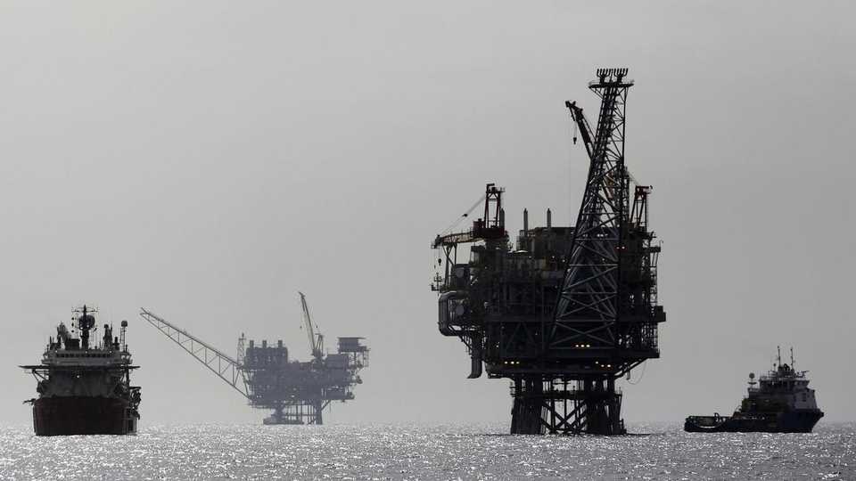Israeli gas platforms, which produce newly discovered Israeli natural gas, are seen in the Mediterranean sea, west of the port city of Ashdod in this February 25, 2013 file picture.