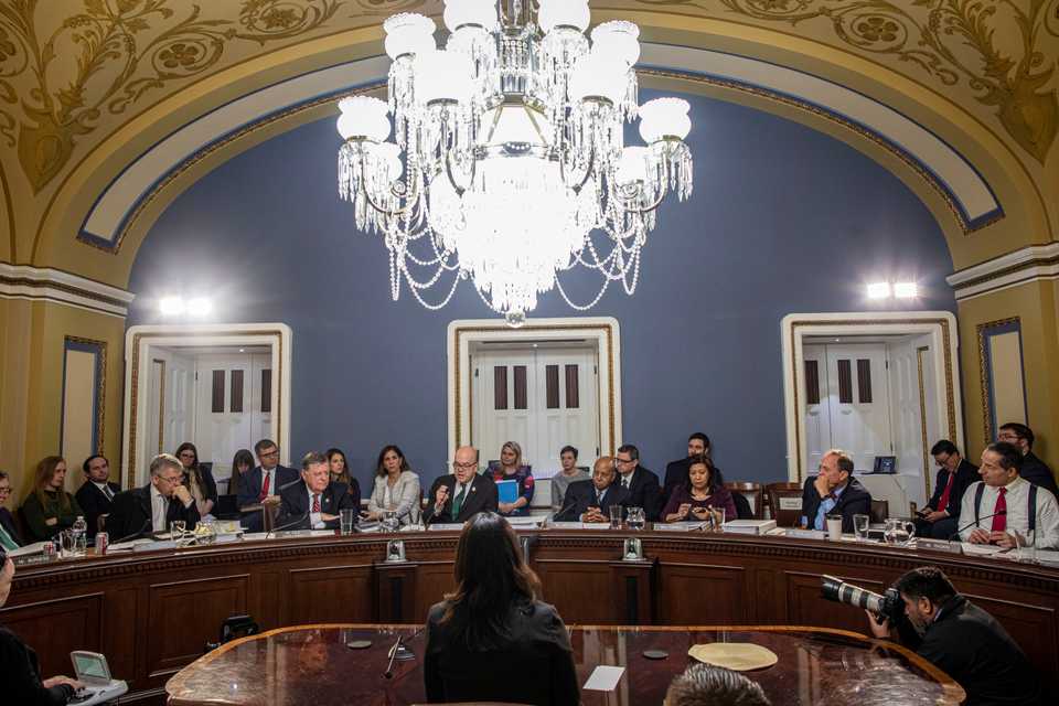 The House Rules Committee hears final comments before voting on the rules of the impeachment hearing against US President Donald Trump, on Capitol Hill in Washington on December 17, 2019.