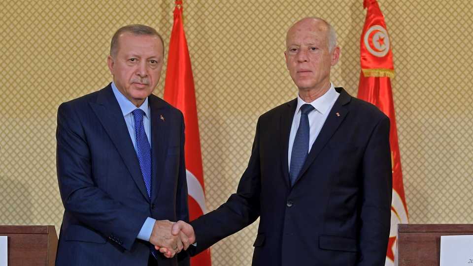 Turkish President Recep Tayyip Erdogan speaks at a joint press conference with Tunisian counterpart Kais Saied in Tunis, Tunisia, on December 25, 2019.