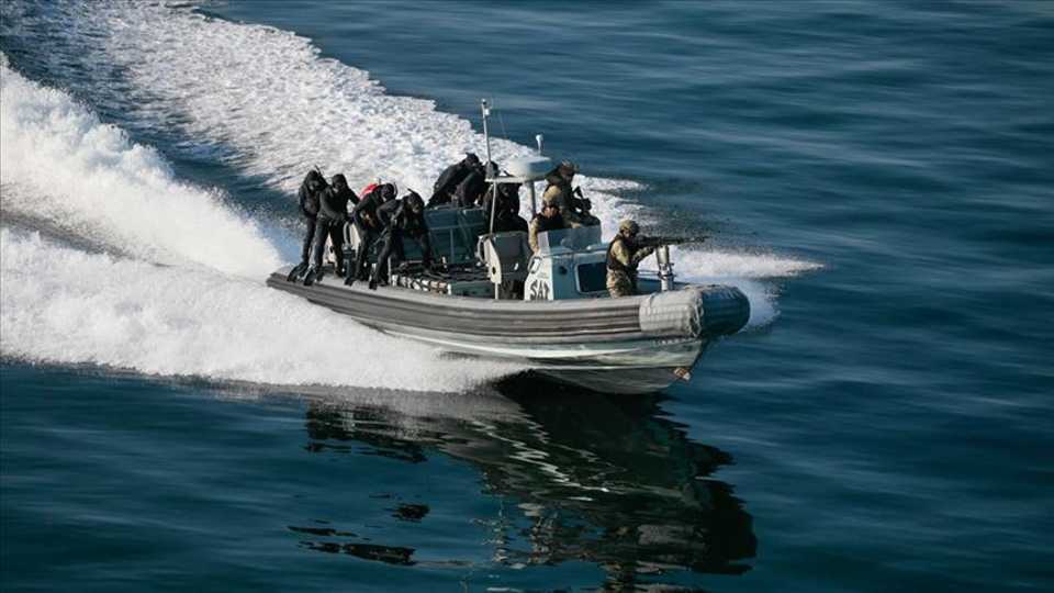A Turkish assault boat is pictured during Turkey's Blue Homeland exercises in March 2019.