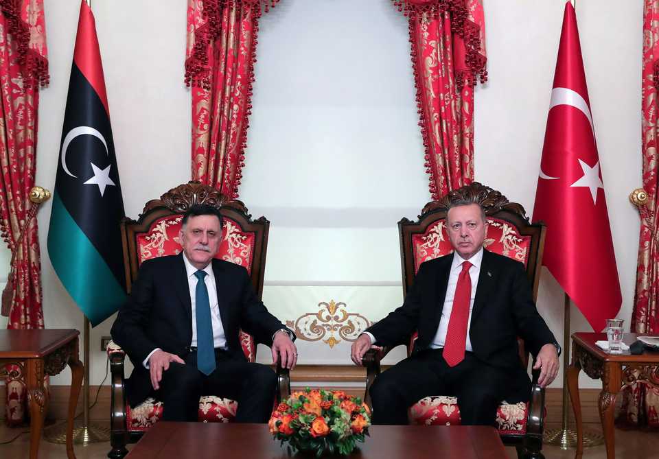 Turkish President Recep Tayyip Erdogan meets with Libya's internationally recognised Prime Minister Fayez al-Sarraj in Istanbul, Turkey, November 27, 2019.
