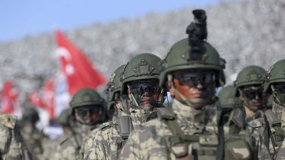 urkish soldiers march within the event of the “Turkey Marches with Martyrs” to commemorate the victims of the World War I Battle of Sarikamis, in Kars, Turkey on January 05, 2020.