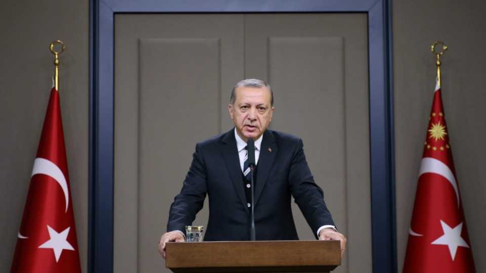 Turkey's President Erdogan at a news conference at Esenboga International Airport in Ankara, Turkey, May 12, 2017.