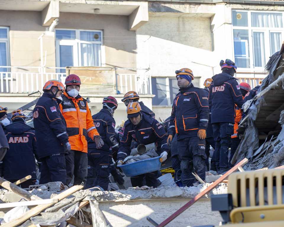 Search and rescue work continues in the buildings destroyed in the city center after the earthquake in Elazig, Turkey on January 25, 2020.