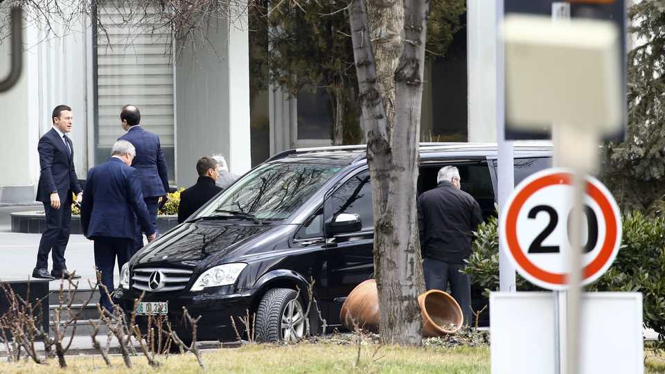 A van arrives at the Ministry of Foreign Affairs of Turkey as Turkish and Russian delegation discuss Idlib on February 10, 2020, in Ankara.