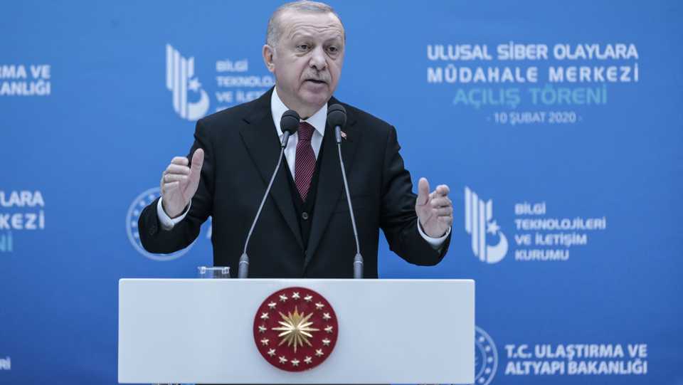 President of Turkey, Recep Tayyip Erdogan speaks at the launch of national agency against cyber attacks in Ankara, Turkey on February 10, 2020.
