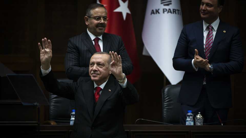 President of Turkey and leader of Justice and Development (AK) Party Recep Tayyip Erdogan attends the party's group meeting at Grand National Assembly of Turkey in Ankara, Turkey on February 12, 2020.
