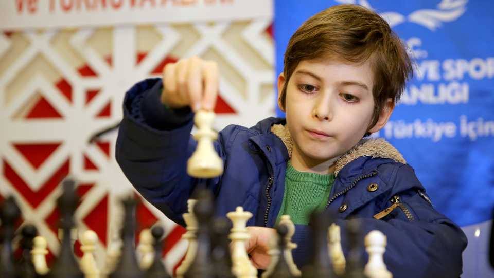Atakan Kayalar plays chess in Istanbul, Turkey on February 19, 2020.