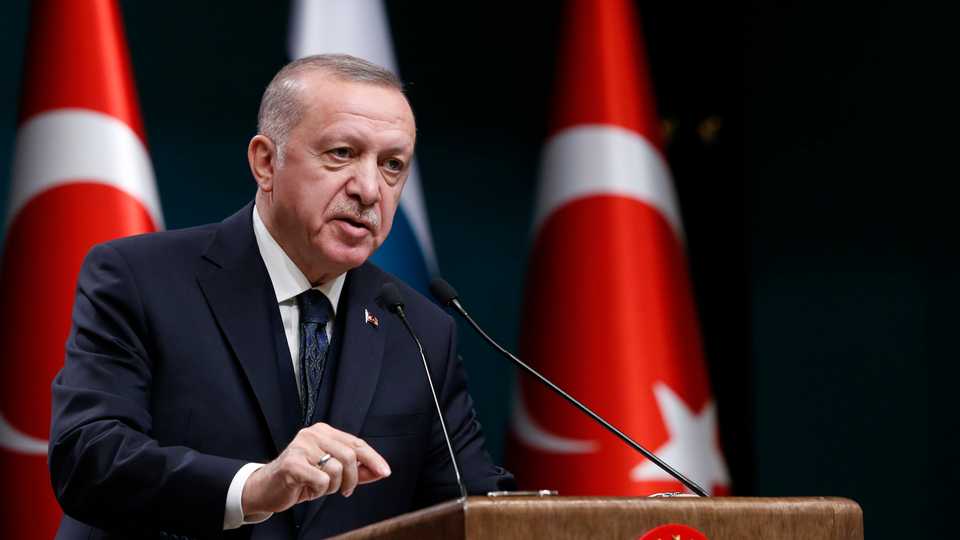 President of Turkey, Recep Tayyip Erdogan speaks during a joint press conference held with Prime Minister of Bulgaria Boyko Borisov (not seen) following an inter-delegation meeting in Ankara, Turkey on March 2, 2020.