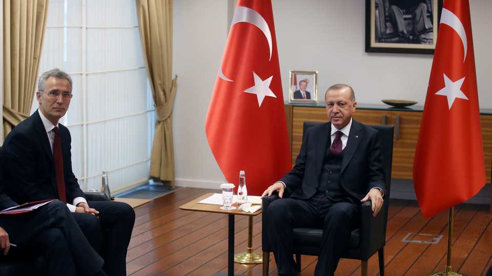 Turkish President Tayyip Erdogan meets with NATO Secretary General Jens Stoltenberg in Brussels, Belgium, March 9, 2020.