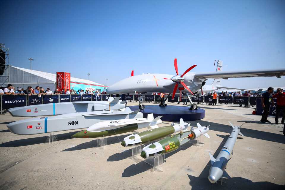 Bayraktar Akinci Attack Unmanned Aerial Vehicle (TIHA), developed by Baykar, is seen during Turkey’s largest technology and aerospace event TEKNOFEST Istanbul, at Ataturk Airport, Istanbul, Turkey on September 17, 2019.
