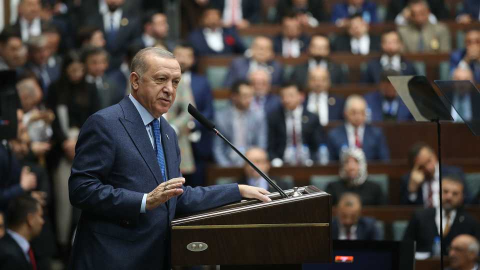 President of Turkey and leader of Justice and Development (AK) Party Recep Tayyip Erdogan speaks as he attends his party's group meeting at Grand National Assembly of Turkey in Ankara, Turkey on March 11, 2020.