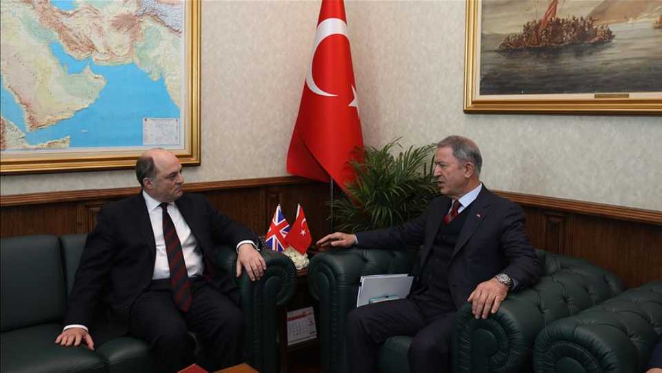 UK Secretary of State for Defence, Ben Wallace meets Turkish Defence Minister Hulusi Akar in Ankara, Turkey on March 12, 2020.