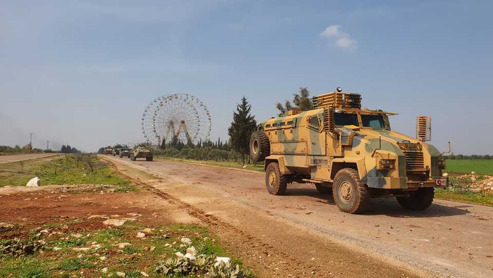 First Turkish-Russian joint land patrol carried out on M4 highway in Idlib, Syria on March 15, 2020.