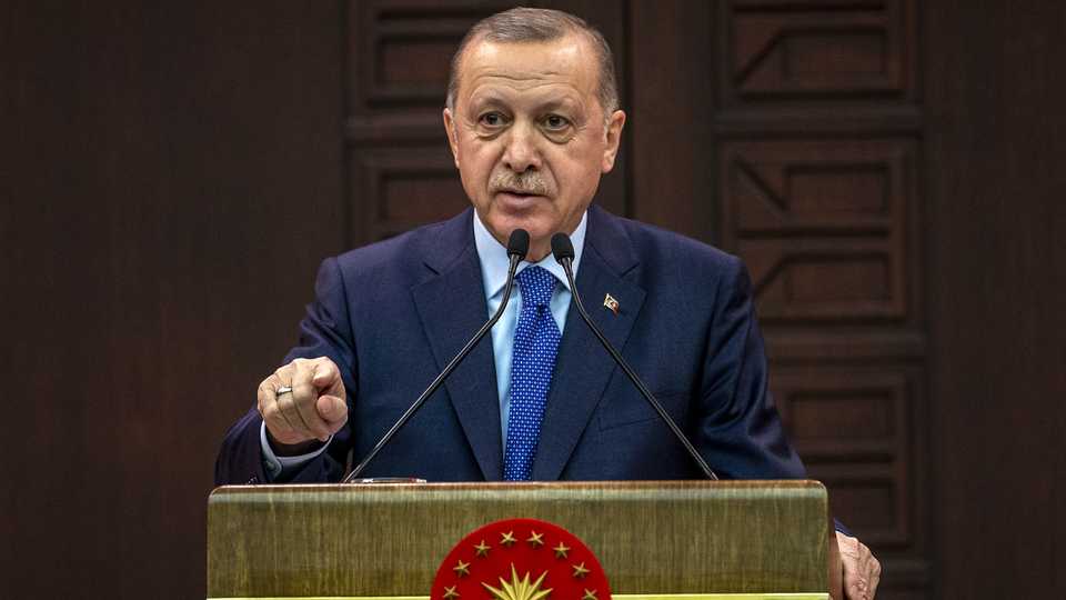 Turkish President Recep Tayyip Erdogan speaks during a presser in country's capital Ankara.