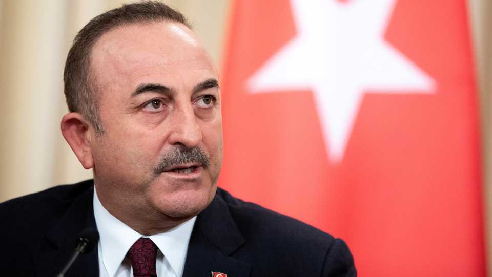 Turkish Foreign Minister Mevlut Cavusoglu speaks during a joint news conference, January 13, 2020.