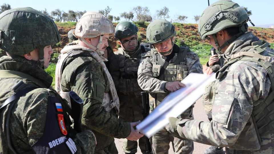 Second Turkish-Russian joint land patrol carried out on M4 highway in Idlib, Syria on March 23, 2020.