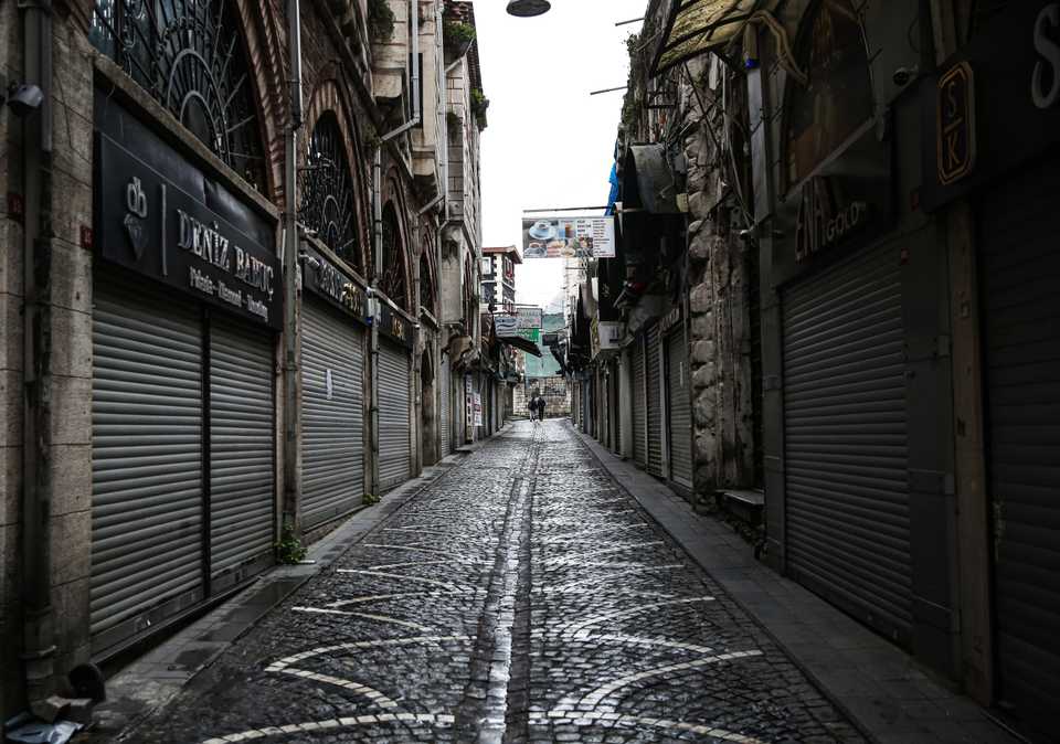 Shops are closed up and shuttered as Turkey's Istanbul goes through quiet times following the warnings to stay at home due to the coronavirus (Covid-19) pandemic on March 24, 2020.