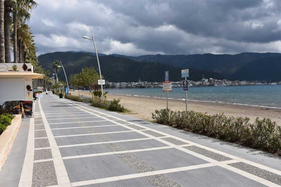The famous beaches and roads were remained empty in Marmaris, Mugla, Turkey.