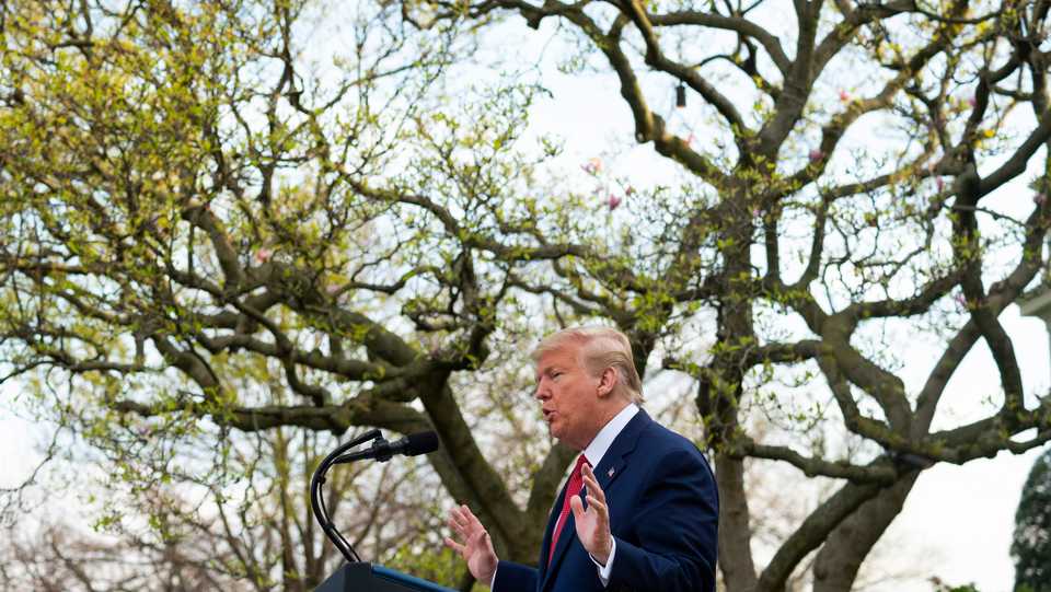 US President Donald Trump speaks during a Coronavirus Task Force press briefing in the Rose Garden of the White House in Washington, DC, on March 29, 2020