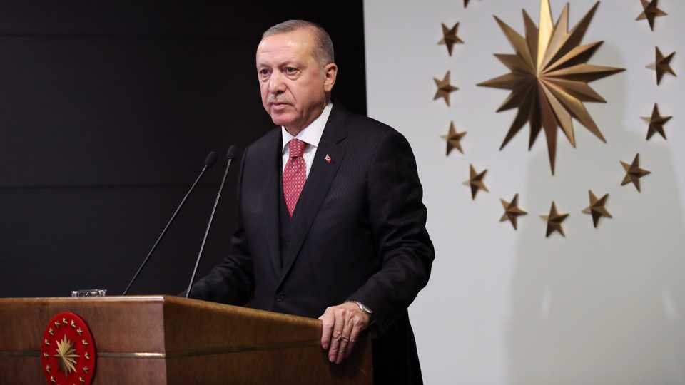 President of Turkey, Recep Tayyip Erdogan addresses the nation after the presidential cabinet meeting in Istanbul, Turkey on March 30, 2020.