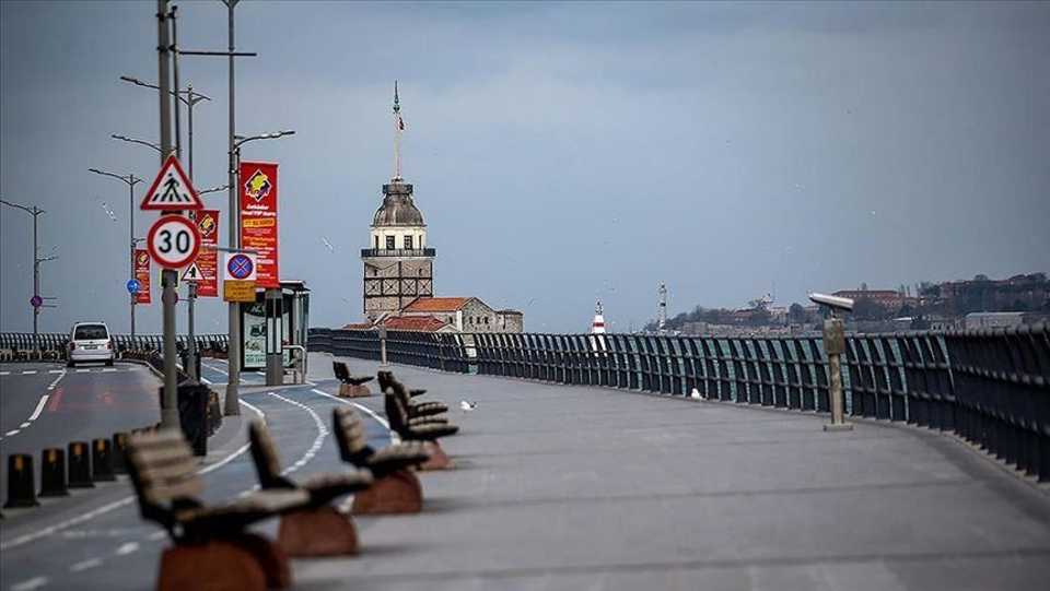 In this picture, the legendary Maiden's Tower is seen from Anatolian side of Istanbul during the curfew implemented to curb the spread of Covid-19.