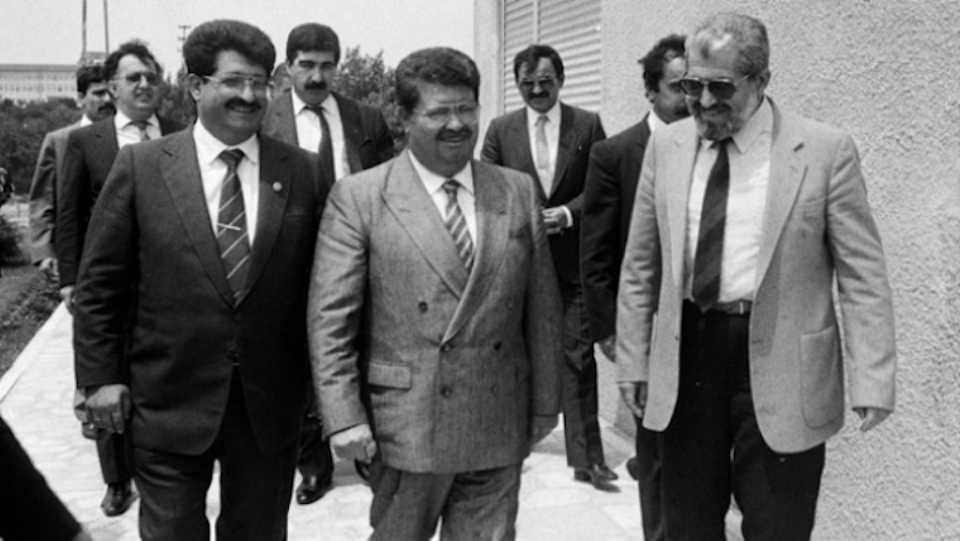 Turgut Ozal is pictured with his influential brothers, Yusuf Bozkurt Ozal (on the left) and Korkut Ozal, who was a prominent member of the Milli Gorus movement, even challenging the movement leader Necmettin Erbakan at one point. The picture is taken on June 17, 1988.