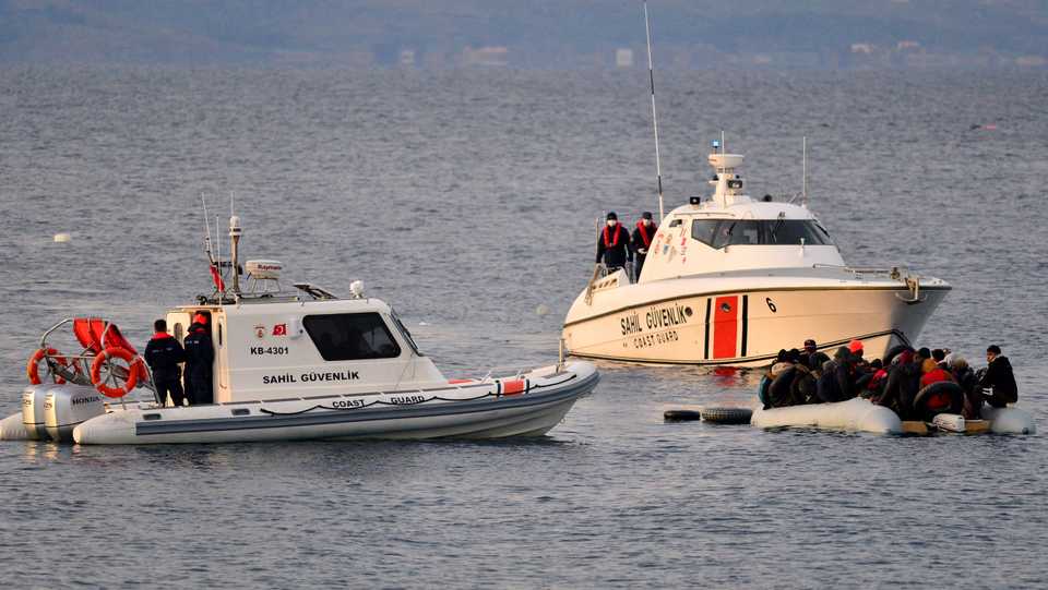 A group of asylum seekers, who were attempting to cross to Greece’s Lesvos island, are rescued by coast guards when their boat's engine broke down after leaving from coast at Ayvacik district of Canakkale, Turkey on March 1, 2020.