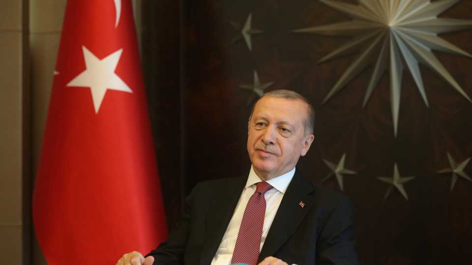 Turkish President Tayyip Erdogan had a video call with families who received support from volunteer groups in provinces. April 30, 2020.