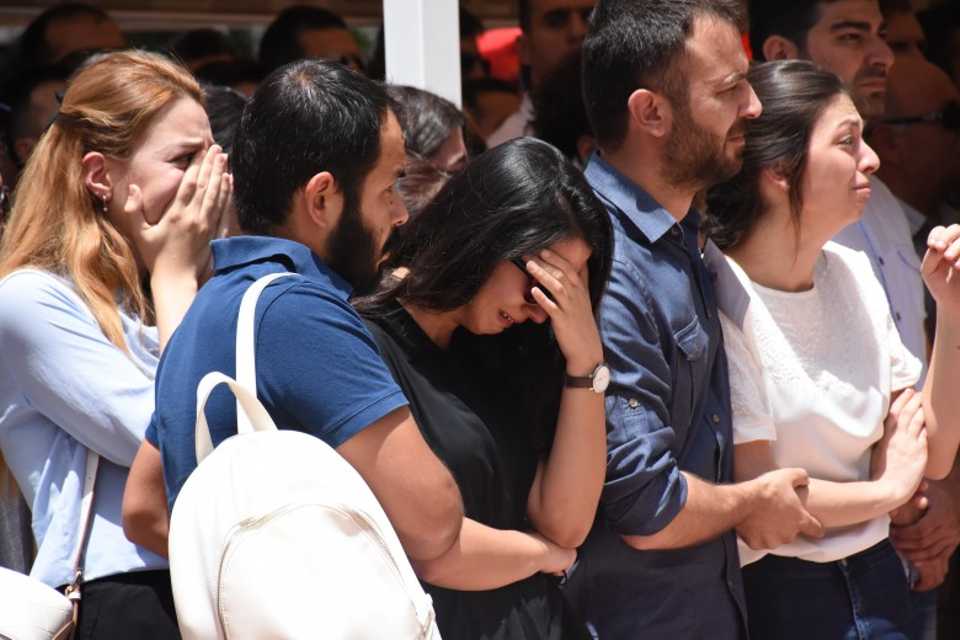 Relatives mourn for music teacher Senay Aybuke Yalcin who was martyred in a PKK attack on the car of the Kozluk district mayor, in Batman, Turkey on June 10, 2017. Picture: AA
