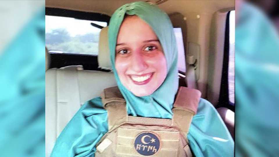Italian aid worker Silvia Romano is seen in a bulletproof jacket after being rescued by Turkey’s National Intelligence Agency (MIT).