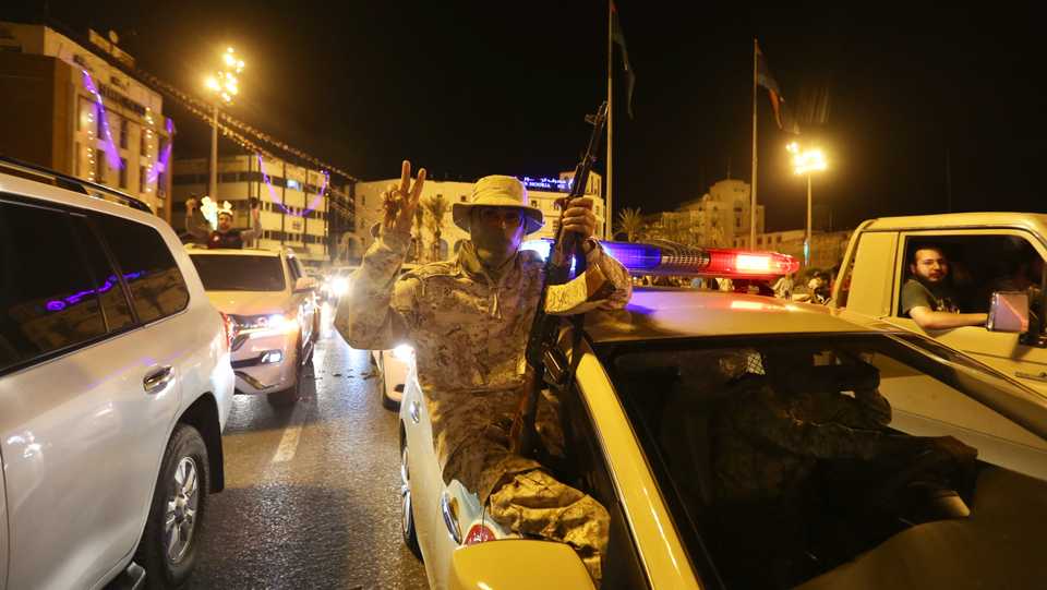 Libyan government forces celebrate on the streets of Tripoli after taking down nine Russian-made Pantsir type air defence systems used by Haftar's militia.