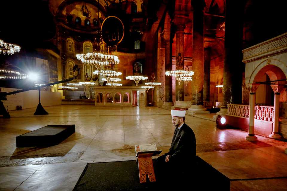 The Surah al Fath recitation held during an event at Hagia Sophia marking 567th anniversary of conquest of Istanbul, on May 29, 2020 in Istanbul, Turkey.