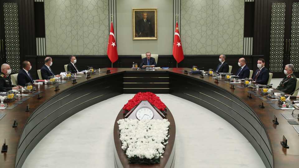 Turkey's President Recep Tayyip Erdogan is chairing the meeting of the National Security Council at the Presidential Complex in Ankara, June 2, 2020.