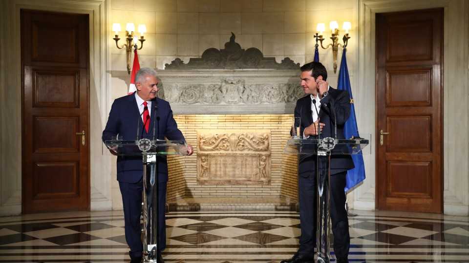 Prime Minister of Turkey Binali Yildirim and the Prime Minister of Greece Alexis Tsipras hold a joint press conference following their meeting, in Athens, Greece on June 19, 2017.