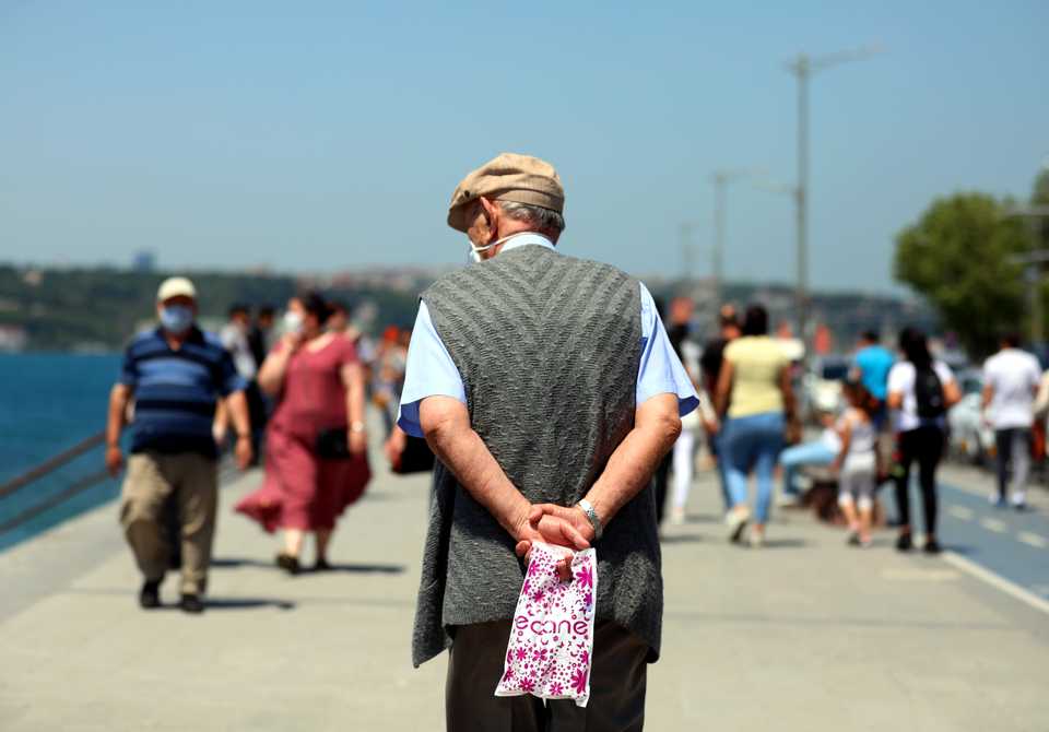 Older citizens enjoy outdoor time at Uskudar coast after people over 65-year-old and patients suffering from chronic illnesses across Turkey are allowed to leave their homes in Istanbul, Turkey on June 07, 2020.