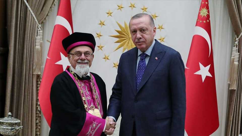 President of Turkey, Recep Tayyip Erdogan (R) meets Chief Rabbi of Turkey Isak Haleva at Presidential Complex in Ankara, Turkey on January 30, 2020.