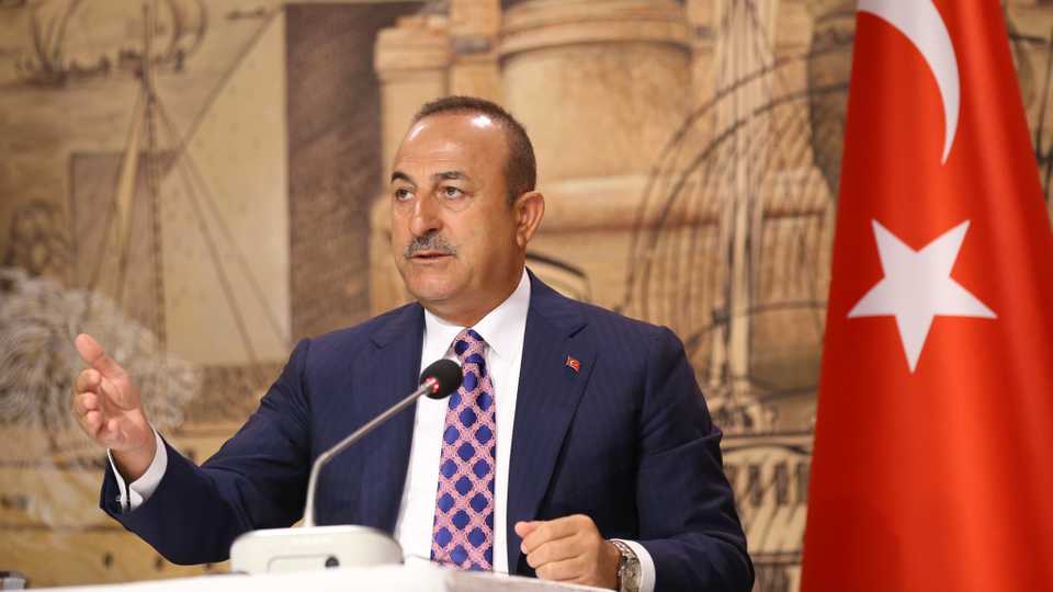 Photo shows Turkish Foreign Minister Mevlut Cavusoglu in Dolmabahce Palace Presidential Work Office in Istanbul, Turkey on June 15, 2020.