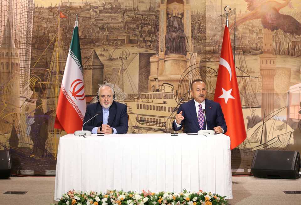 Turkish Foreign Minister Mevlut Cavusoglu holds a news conference with his Iranian counterpart Javad Zarif in Istanbul, Turkey June 15, 2020.