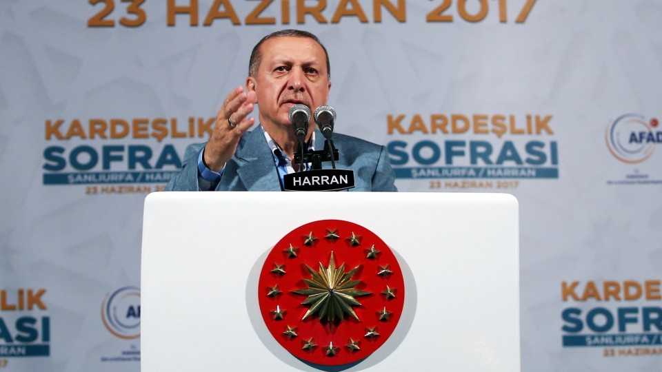 Erdogan highlighted a "possible threat" near the Turkish border in Syria, while speaking in the southeastern province of Sanliurfa.