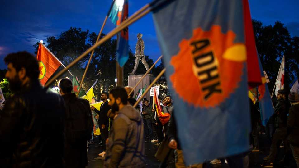 Supporters of PKK terrorist group stage a rally in Paris, October 9, 2019.