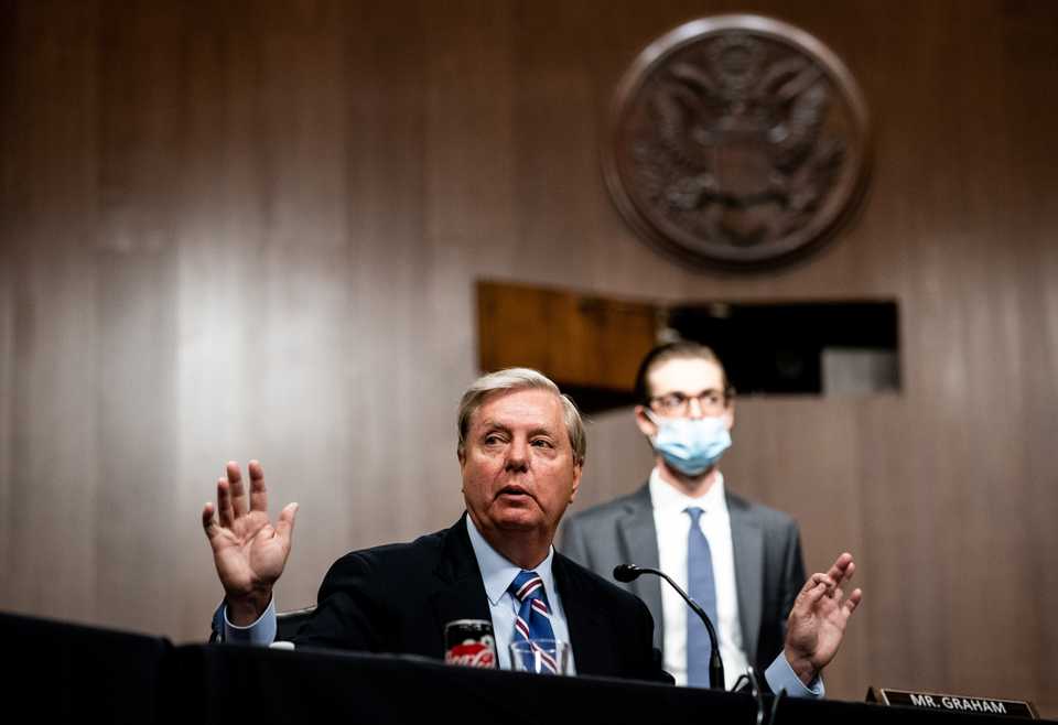 Senate Judiciary Committee Chairman Lindsey Graham (R-SC) speaks during a Senate Judiciary Committee business meeting to consider authorization for subpoenas relating to the Crossfire Hurricane investigation and other matters on Capitol Hill in Washington, June 11, 2020.