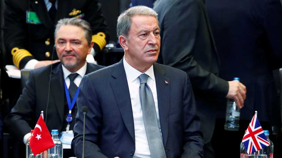 Minister of National Defence of Turkey, Hulusi Akar (R) follows the Operation Claw-Eagle launched against terrorists in northern Iraq at Air Force Command Control Center in Ankara, Turkey on June 15, 2020.