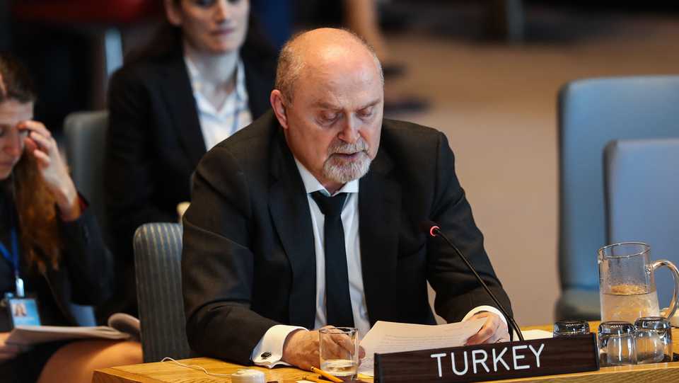 Permanent representative of Turkey to the UN, Feridun Sinirlioglu, makes a speech during the UN Security Council meeting in New York, US on April 23, 2019. (File photo)