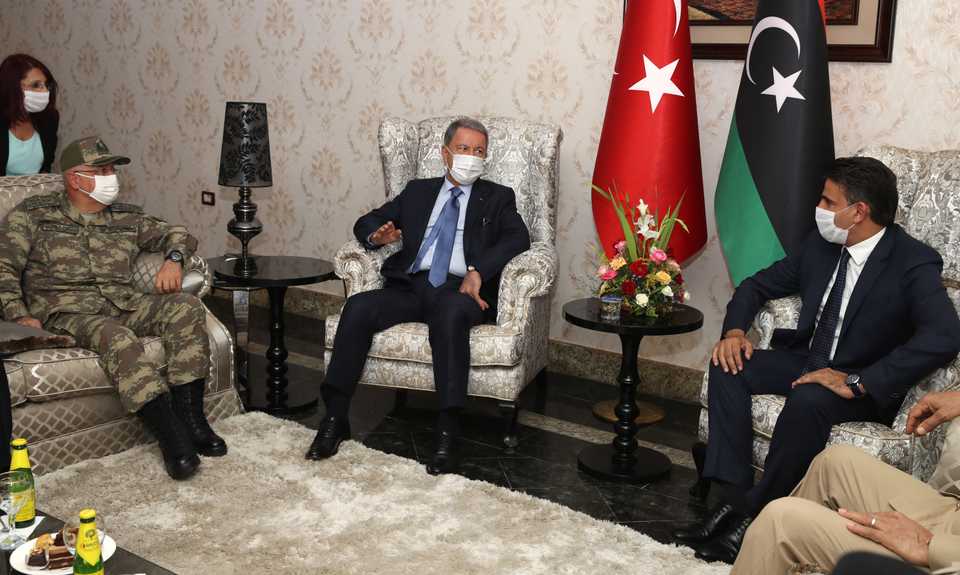 Turkish Defence Minister Hulusi Akar and Turkish Chief of General Staff Gen Yasar Guler arrive in Tripoli, Libya on July 3, 2020.
