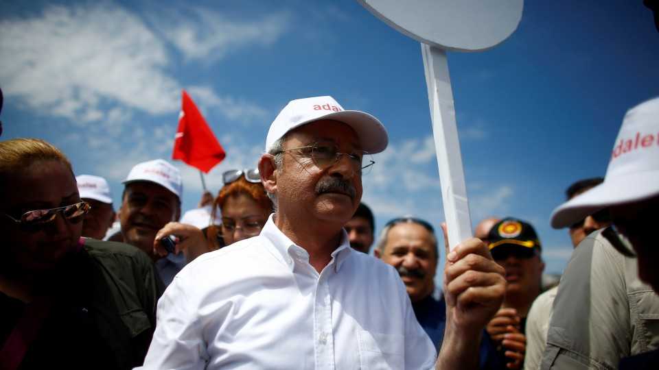 Turkey's main opposition CHP leader Kemal Kilicdaroglu and supporters marching on the outskirts of Ankara, Turkey, June 17, 2017.