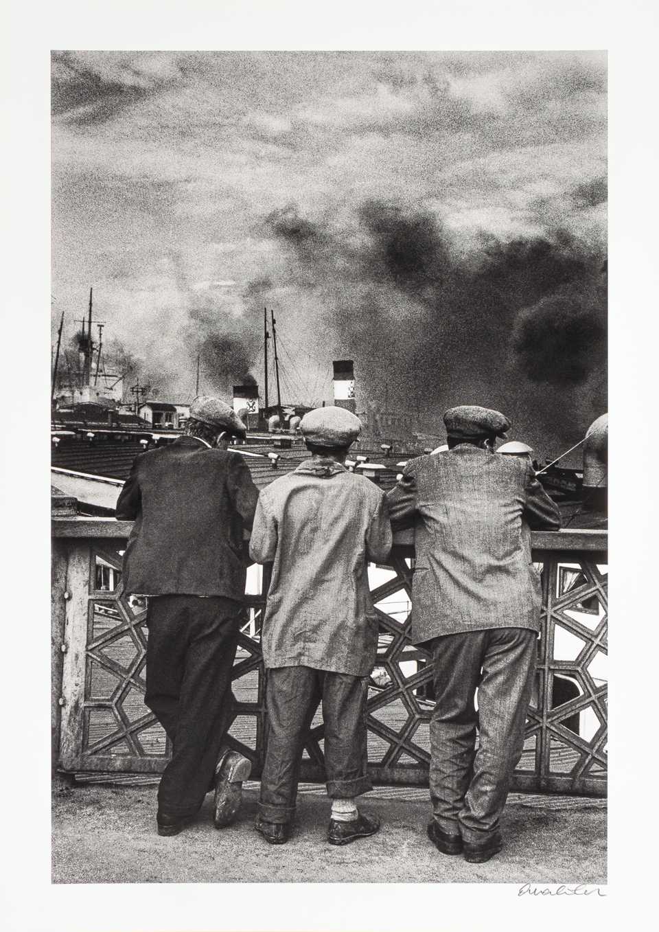 “Country folk watching boats from the old Galata Bridge,” 1956.